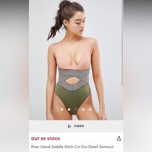 River Island Pink and Green Cut Out Detail Swimsuit